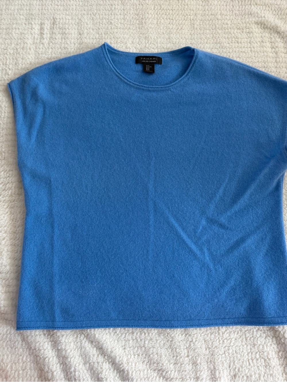 Tahari Blue Cashmere Short Sleeve Sweater
